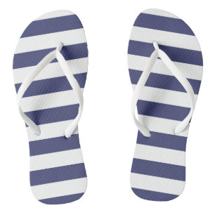 Nautical Navy Blue and White Striped Flip Flops