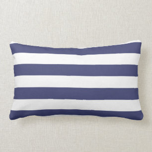 Nautical Navy Blue and White Striped Lumbar Pillow