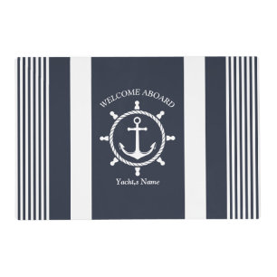 Nautical Navy blue and white striped with Anchor Placemat