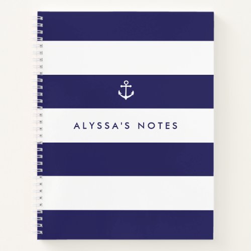 Nautical Navy Blue and White Stripes Notebook