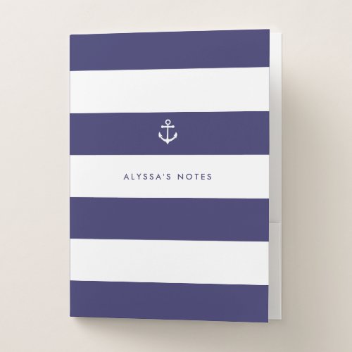 Nautical Navy Blue and White Stripes Pocket Folder