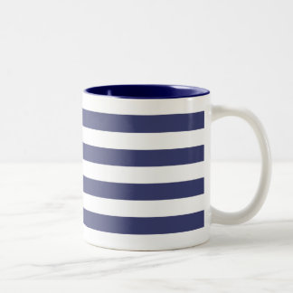 Nautical Navy Blue and White Stripes Two-Tone Coffee Mug