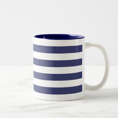 Nautical Navy Blue and White Stripes Two_Tone Coffee Mug