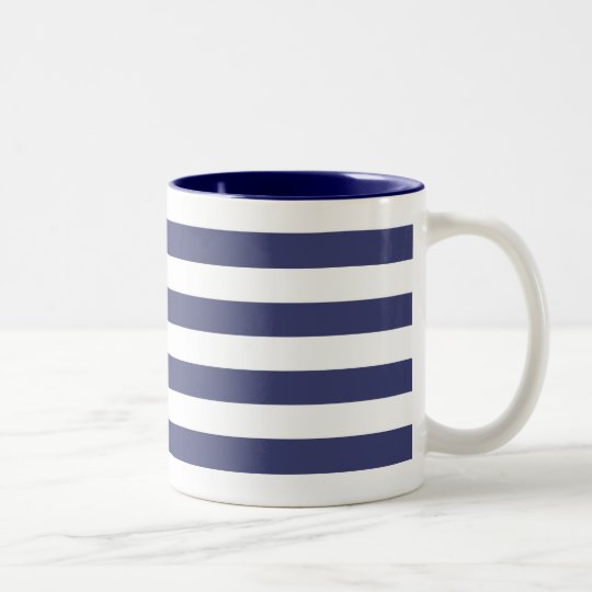 Nautical Navy Blue and White Stripes Two-Tone Coffee Mug | Zazzle.com