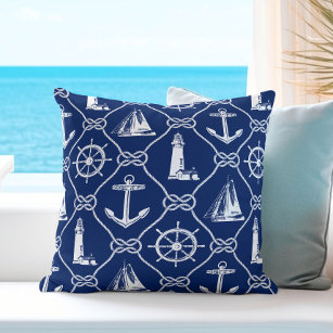 Nautical Navy Blue and White Throw Pillow