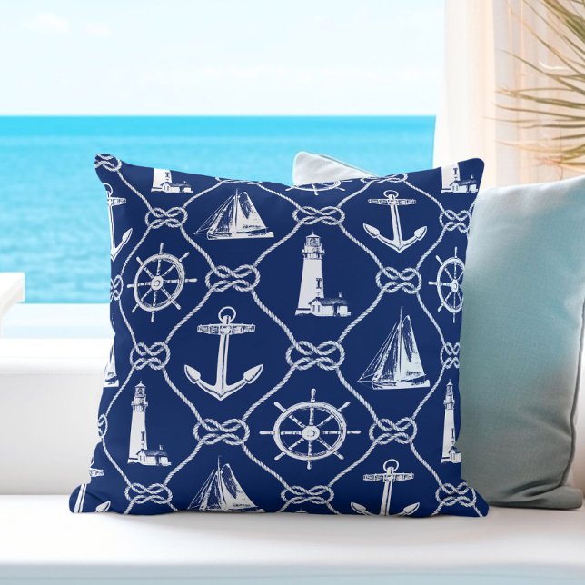 Nautical Navy Blue and White Throw Pillow (Creator Uploaded)
