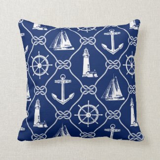 Nautical Navy Blue and White Throw Pillow