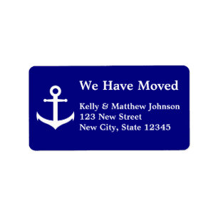 Nautical Navy Blue and White We Have Moved Label