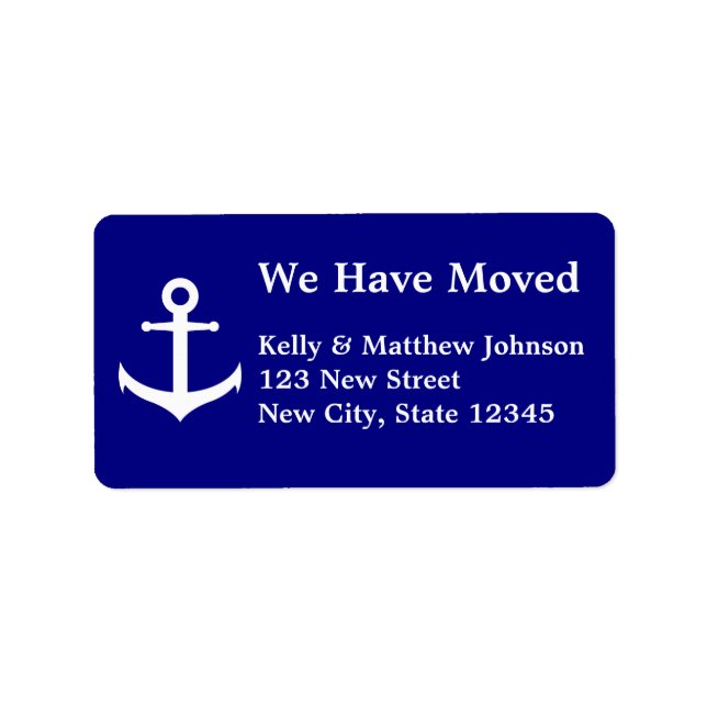 Nautical Navy Blue and White We Have Moved Label (Front)
