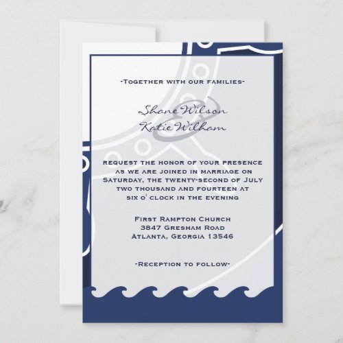 Nautical navy blue and white wedding invitations