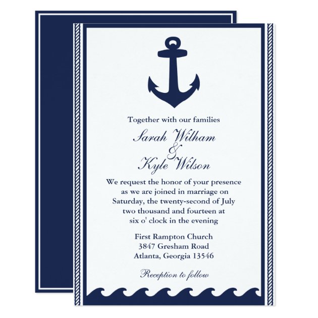 Nautical Navy Blue And White Wedding Invitations