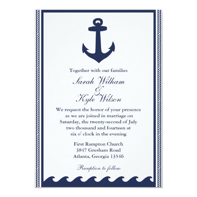 Nautical Navy Blue And White Wedding Invitations