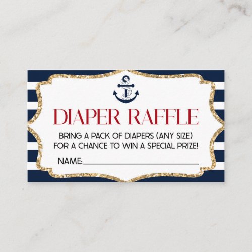 Nautical Navy Blue Baby Shower Diaper Raffle Card
