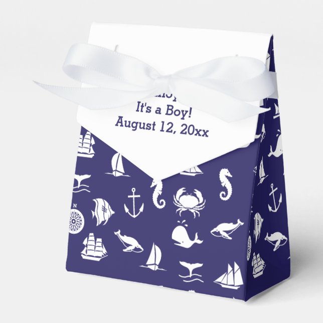 Nautical Navy Blue Baby Shower Favor Boxes (Front Side)