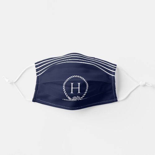 Nautical Navy Blue Beach coastal Monogrammed Adult Cloth Face Mask