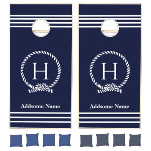Nautical Navy Blue Beach coastal Monogrammed Cornhole Set