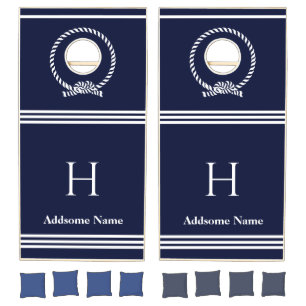 Nautical Navy Blue Beach coastal Monogrammed Cornhole Set