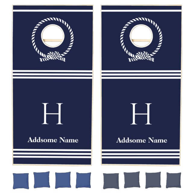 Nautical Navy Blue Beach coastal Monogrammed Cornhole Set (Set)