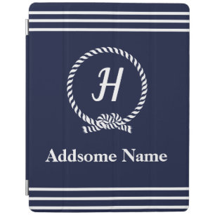 Nautical Navy Blue Beach coastal Monogrammed iPad Smart Cover