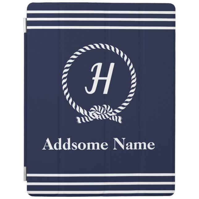 Nautical Navy Blue Beach coastal Monogrammed iPad Smart Cover (Front)
