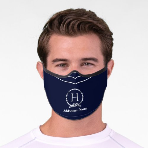 Nautical Navy Blue Beach coastal Monogrammed Premium Face Mask