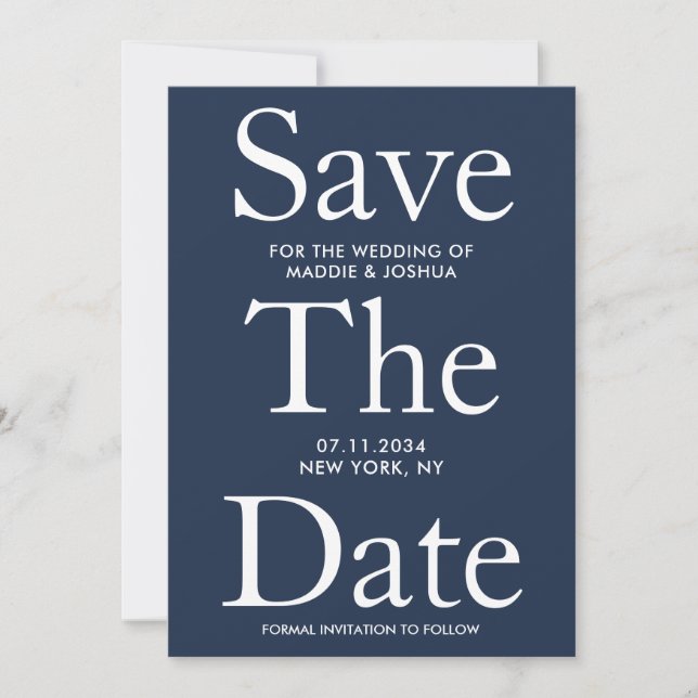 Nautical Navy Blue Big Modern Save The Date (Front)