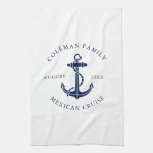 Nautical Navy Blue Boat Anchor Custom Kitchen Towel
