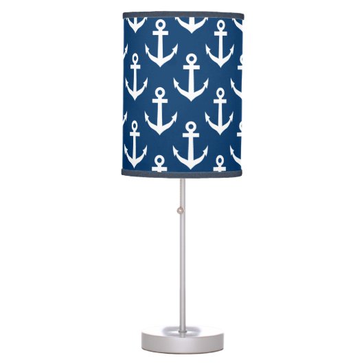 Nautical navy blue boat anchor pattern table lamp (Front)