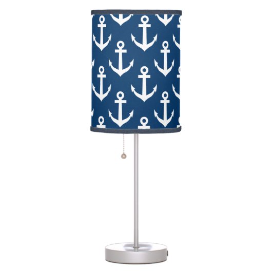 Nautical navy blue boat anchor pattern table lamp (Right)