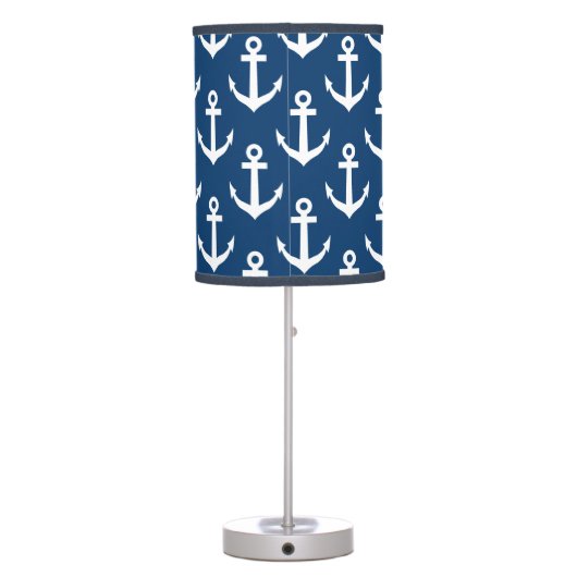 Nautical navy blue boat anchor pattern table lamp (Back)