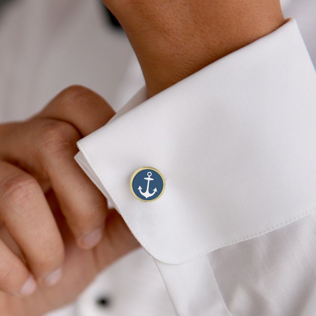 Nautical Navy Blue Boat Anchor Wedding Cufflinks (Creator Uploaded)