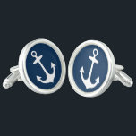 Nautical Navy Blue Boat Anchor Wedding Cufflinks<br><div class="desc">Nautical style men's cufflink design features a white boat anchor with a navy blue background.</div>