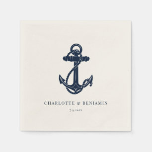 Nautical Navy Blue Boat Anchor Wedding Paper Napkins