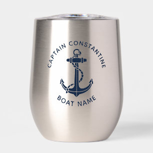 Nautical Navy Blue Boat Boat Captain Custom Thermal Wine Tumbler