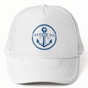 Nautical Navy Blue Boat Captain Dad Anchor Rope Trucker Hat