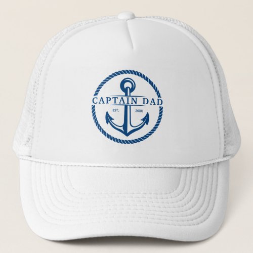 Nautical Navy Blue Boat Captain Dad Anchor Rope Trucker Hat