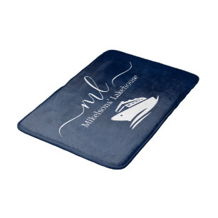 Nautical navy blue boat monogram bath mat