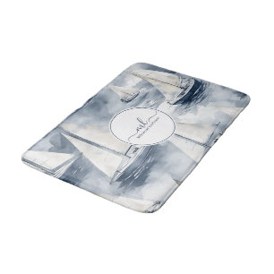 Nautical navy blue boat monogram bath mat