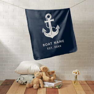 Nautical Navy Blue Boat Name Anchor Baby Blanket