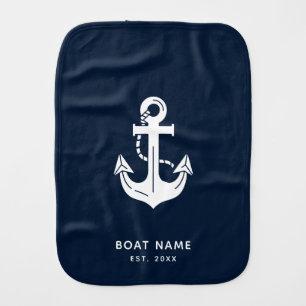 Nautical Navy Blue Boat Name Anchor Baby Burp Cloth