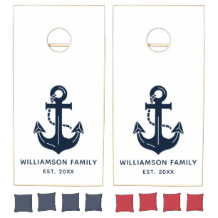 Nautical Navy Blue Boat Name Anchor Cornhole Set