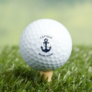 Nautical Navy Blue Boat Name Anchor Golf Balls