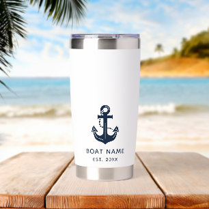 Nautical Navy Blue Boat Name Anchor Insulated Tumbler