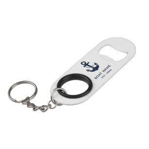Nautical Navy Blue Boat Name Anchor Keychain Bottle Opener