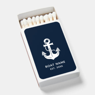 Nautical Navy Blue Boat Name Anchor Matchboxes