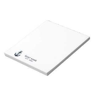 Nautical Navy Blue Boat Name Anchor Notepad