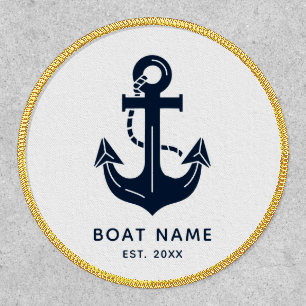 Nautical Navy Blue Boat Name Anchor Patch