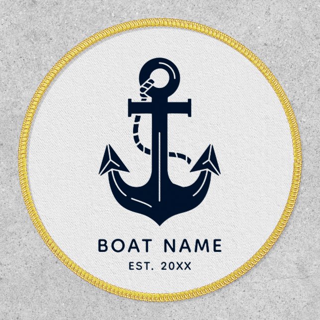 Nautical Navy Blue Boat Name Anchor Patch (Front)