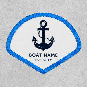 Nautical Navy Blue Boat Name Anchor Patch