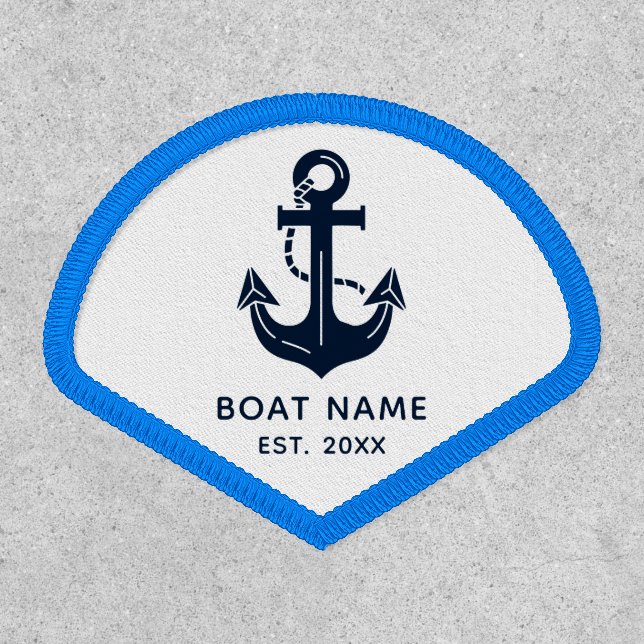 Nautical Navy Blue Boat Name Anchor Patch (Front)